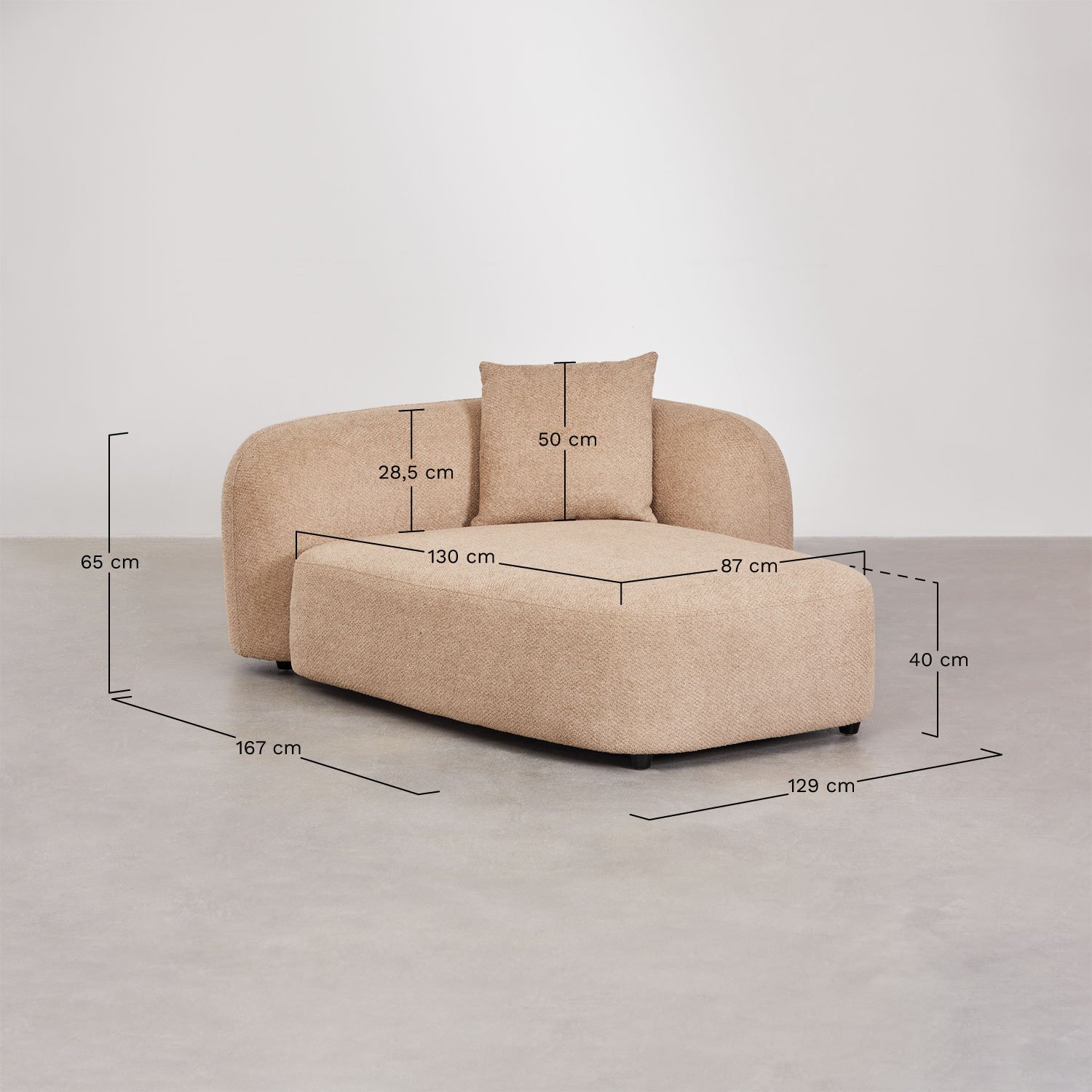 Módulo chaise longue direito para sofá modular em chenille Coco, Dimensões