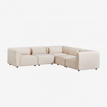 Sofá Modular De Canto Fogler De 5 Peças Bombazina Crema Linho - Sklum