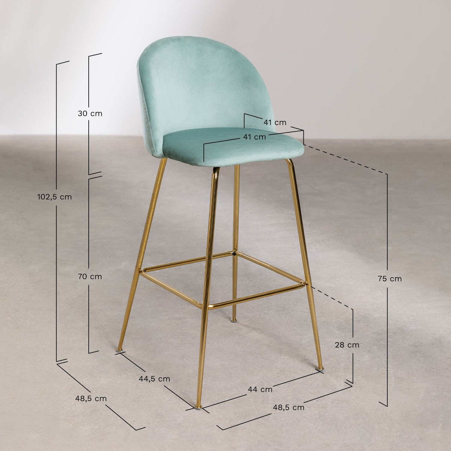 Pacote de 2 bancos altos de veludo Kana Design, Dimensões
