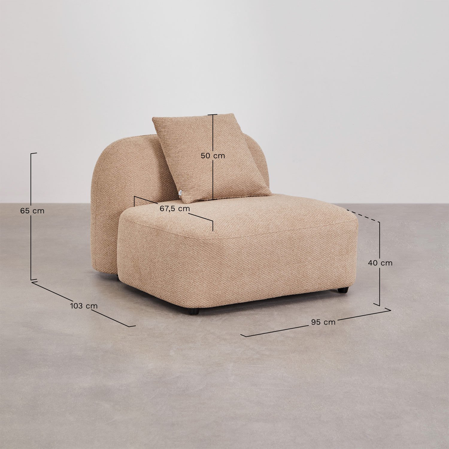 Módulo central para sofá modular em Coco chenille, Dimensões