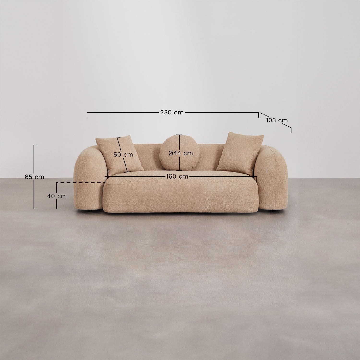 Sofá de 3 lugares em chenille Coco, Dimensões