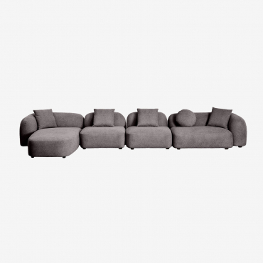 Sofá Chaise Longue Esquerdo Modular De 4 Peças Em Chenille Coco Pano De Chenille Grosso Cinzento Granito - Sklum