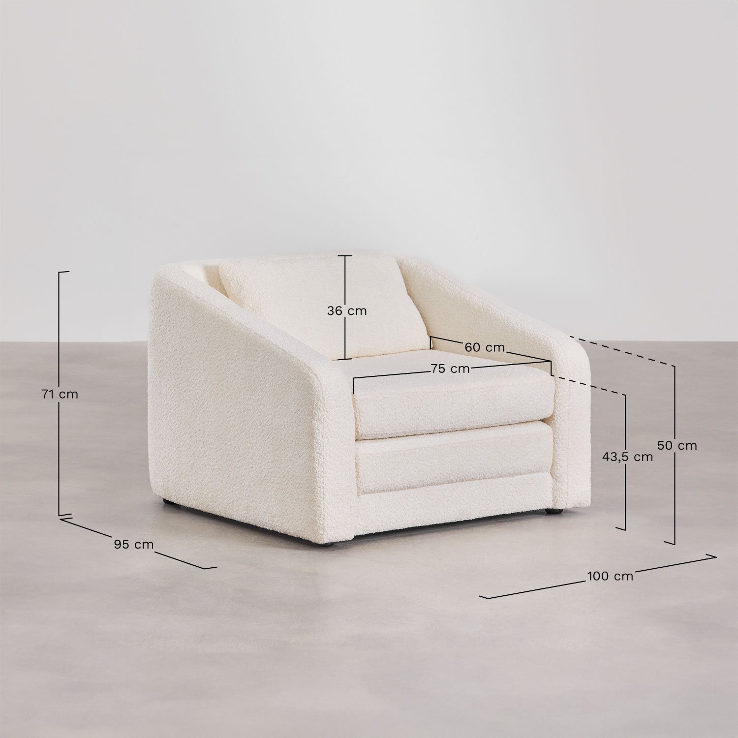 Poltrona-cama em tecido bouclé Dalila, Dimensões