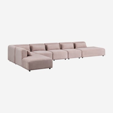 Sofá Modular De Canto Fogler De 6 Peças Com Espreguiçadeira Dupla Bombazina Rosé - Sklum