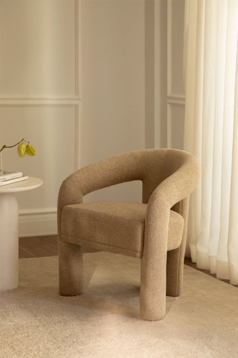 Poltrona estofada Greca - Chenille Espesso Latte Marrom
