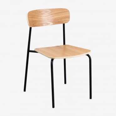 Pack De 4 Cadeiras De Jantar Empilháveis Em Ferro E Madeira Wilpier Preto & Madeira Natural - Sklum