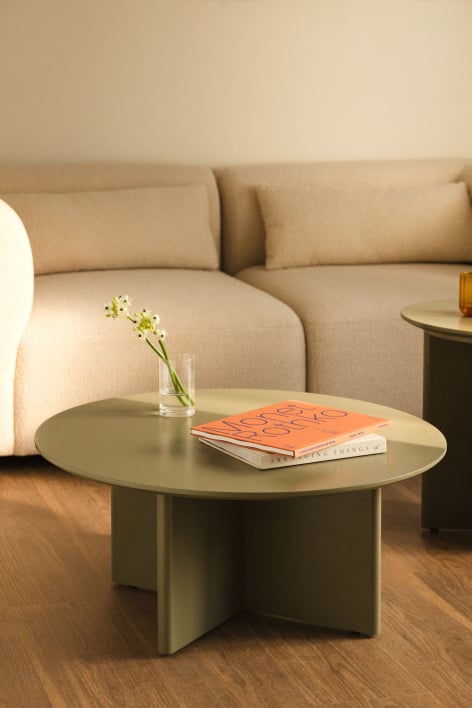 Mesa de centro redonda Ø80 cm em MDF Saonara - Verde Sálvia