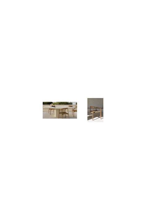 Set de mesa ovalada 230x130 cm en cemento Vaduz y 8 sillas de comedor en madera de acacia Mallory - Corda entrançada trigo castanho