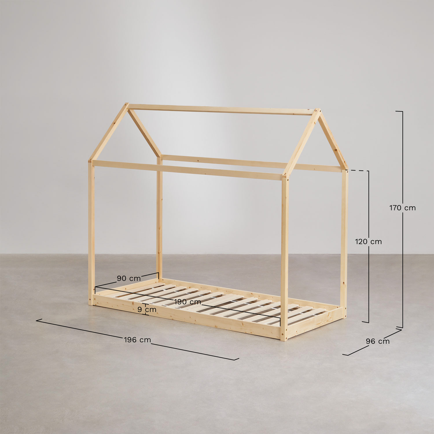 Cama de madeira Obbit Kids para colchão de 90 cm, Dimensões