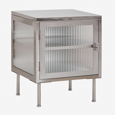 Mesa Lateral Paoline Em Aço E Vidro Cinza Cromado - Sklum