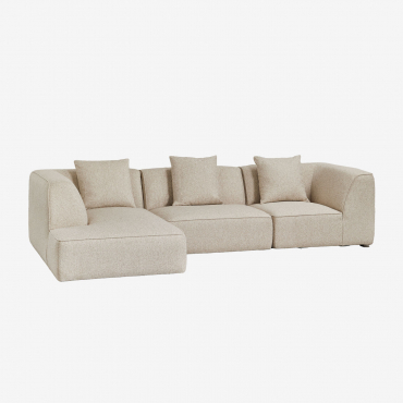 Sofá Modular Estofado Cardea De 3 Peças Com Chaise Longue À Esquerda Bouclé Creme Bege - Sklum