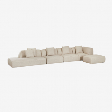 Sofá Modular De Canto De 4 Peças Com Chaise Longue À Esquerda E Puff Estofado Cardea Bouclé Creme Bege - Sklum