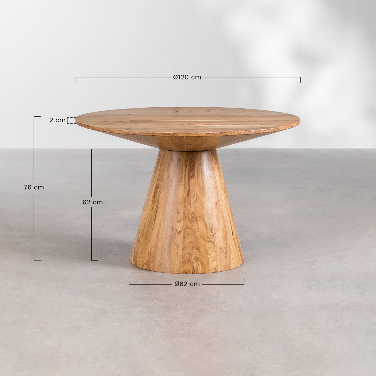 Mesa de jantar redonda em madeira de acácia Weymar, Dimensões