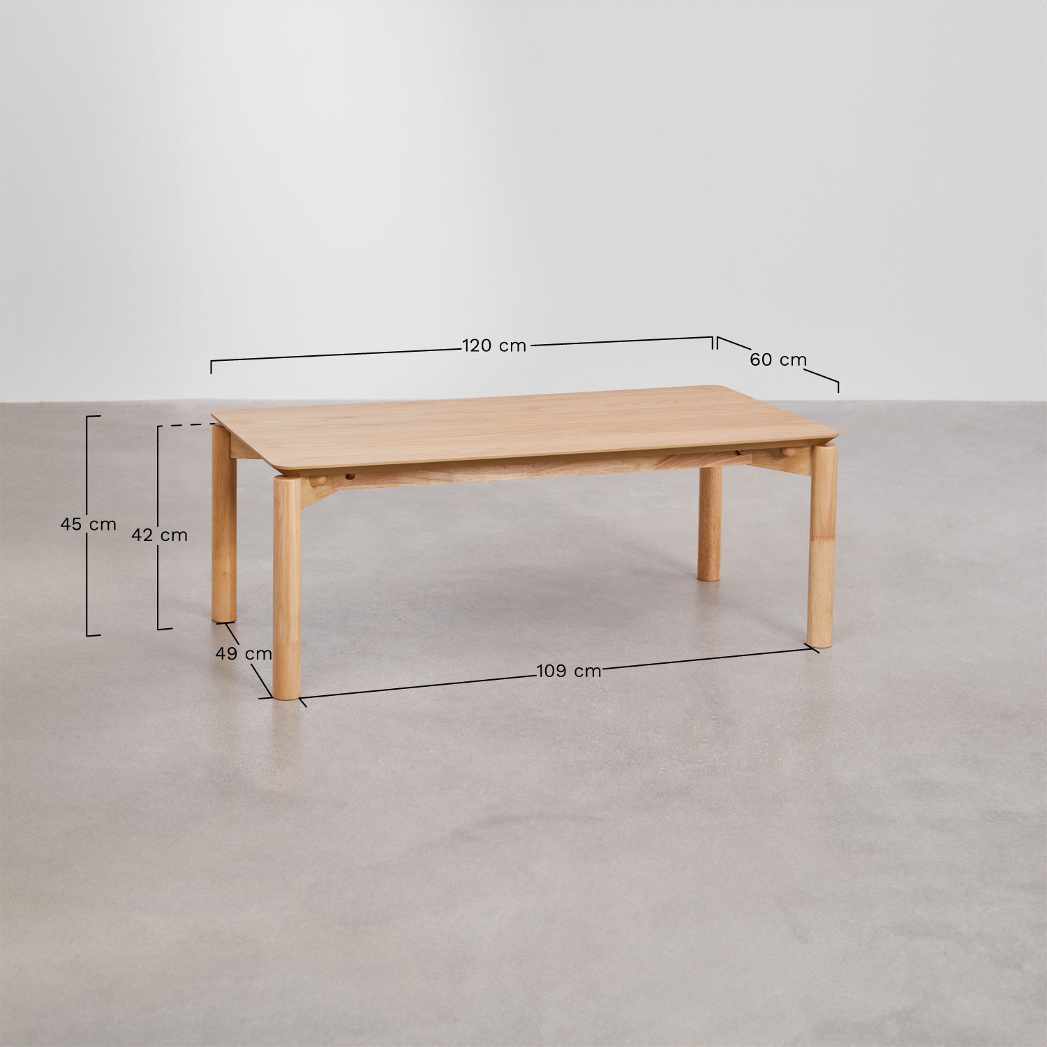 Mesa de centro retangular 120x60 cm em MDF com folha de carvalho Munden, Dimensões