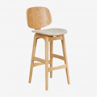Banco Alto Em Madeira E Estofado Canada Madeira Natural & ↑75 Cm & Tecido Beige - Sklum
