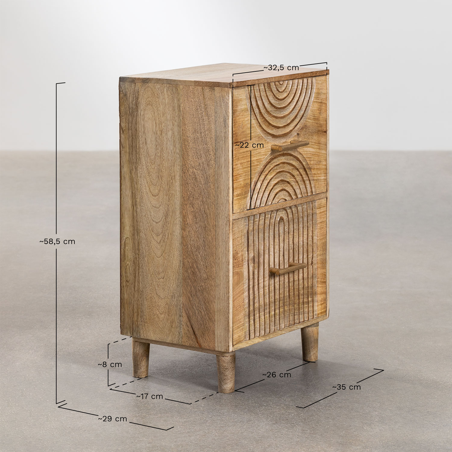 Pack de 2 mesas de cabeceira em madeira de manga Langson, Dimensões