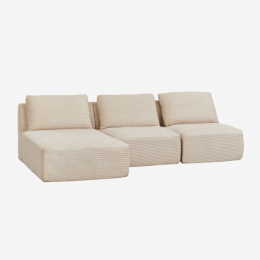 Sofá Modular Chaise Longue Esquerdo De 3 Peças Em Veludo Cotelê Embalado A Vácuo Temple Bombazina Crema Linho - Sklum