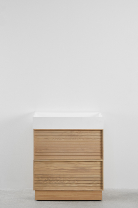 Conjunto de móvel de casa de banho 70x50 cm em madeira com lavatório integrado Jolene - Madeira Natural