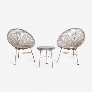 Conjunto De Jardim Com 2 Poltronas E Mesa Lateral Em Aço E Vime Sintético New Acapulco Castanho Moka - Sklum