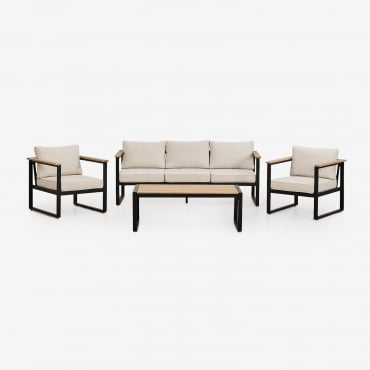 Conjunto De Jardim Com Sofá De 3 Lugares, 2 Poltronas E Mesa De Centro Em Alumínio Lipov Preto - Sklum