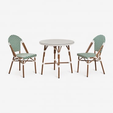 Conjunto De Mesa Redonda Ø80 Cm E 2 Cadeiras De Jantar Empilháveis Em Alumínio Brielle Bistro Verde Couve - Gardénia Branco - Sklum