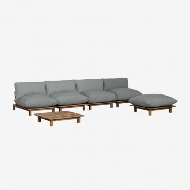 Conjunto De Jardim Com Sofá Modular Reclinável De 4 Peças, Mesa De Centro E Puff Em Madeira De Acácia Brina Cinza Antracite - Sklum