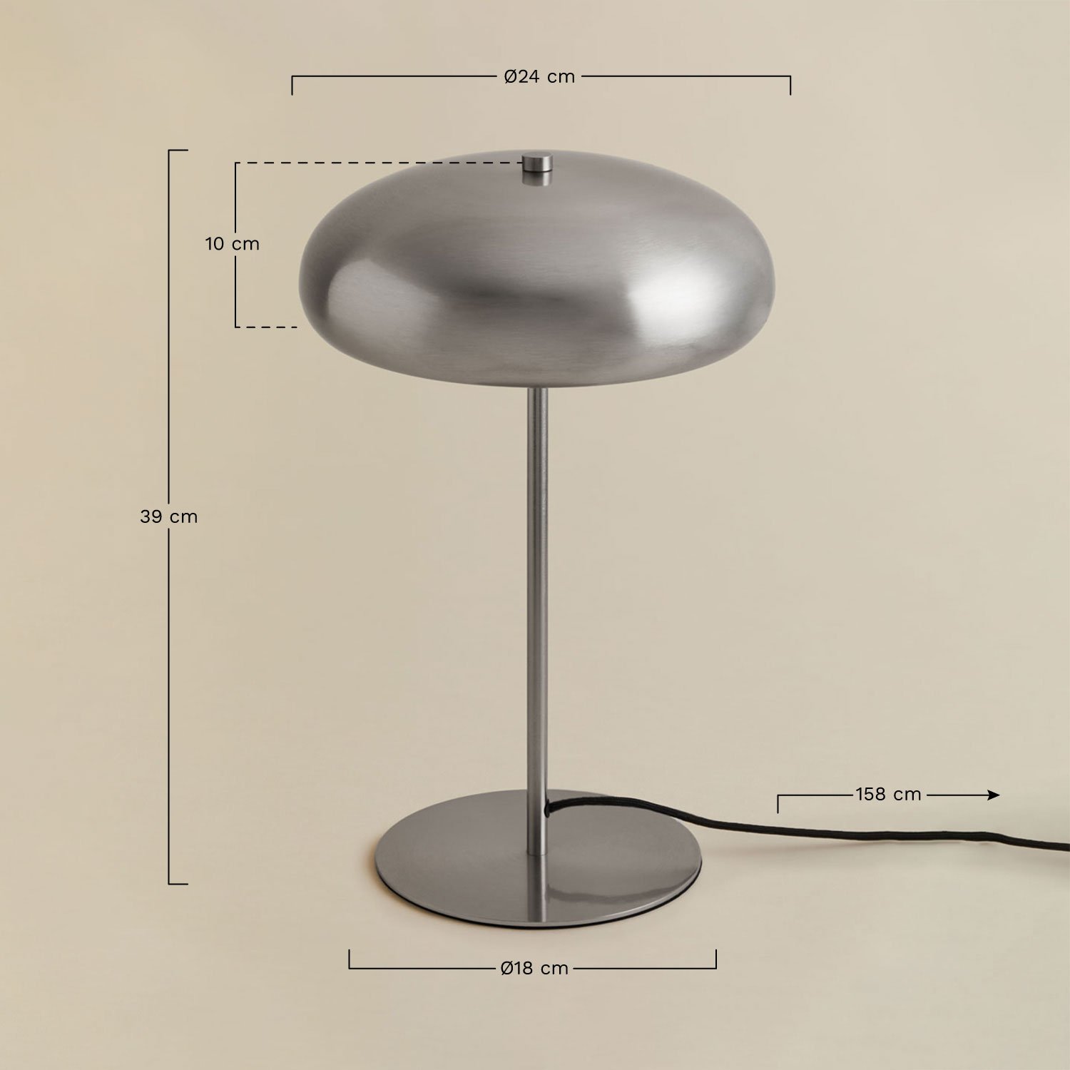 Lâmpada de mesa em metal Hilma, Dimensões