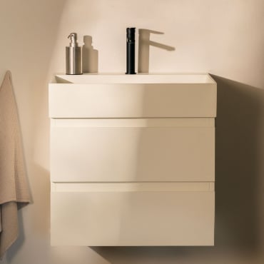 Conjunto De Móvel De Casa De Banho Em Madeira E Chapa De Freixo Com Lavatório Integrado Ona Branco & Sem Espelho & Preto - Sklum