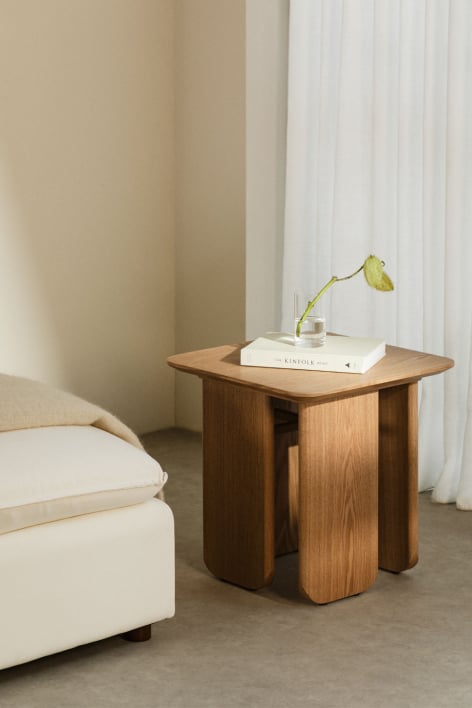 Mesa lateral quadrada 50x50 cm em MDF e folheado a freixo Ginger