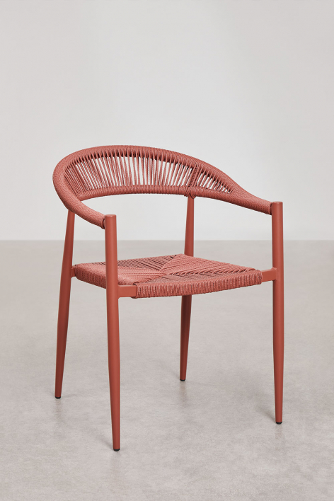 Pack de 2 cadeiras de jantar empilháveis com braços em alumínio e rattan sintético Amatria - Terracota