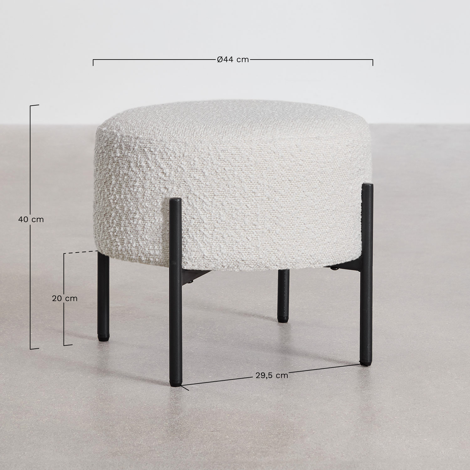 Taburete bajo en tela bouclé Anisa, Dimensões