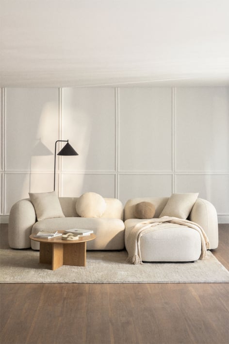 Sofá Modular Chaise Longue Direito de 2 Peças em Coco Chenille - Chenille Branco Grosso