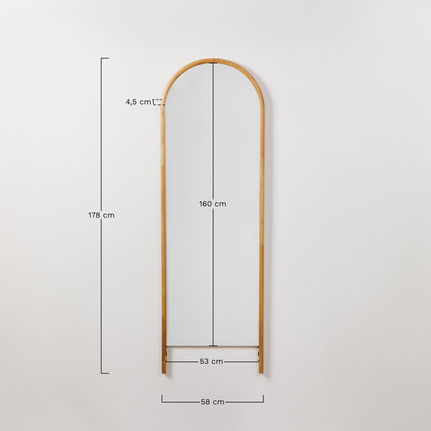 Espelho de parede 178 x 58 cm em madeira de carvalho Ovidia, Dimensões