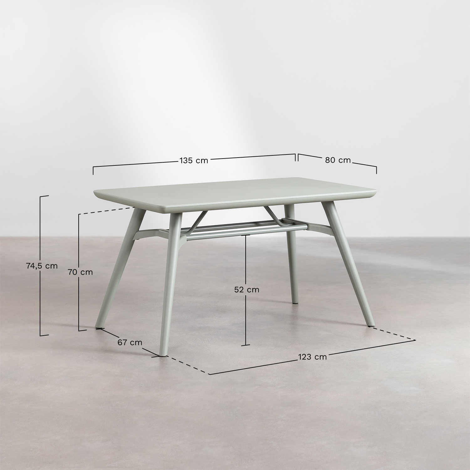 Conjunto de mesa retangular 135x80 cm e 4 cadeiras de jardim em polietileno Scand, Dimensões