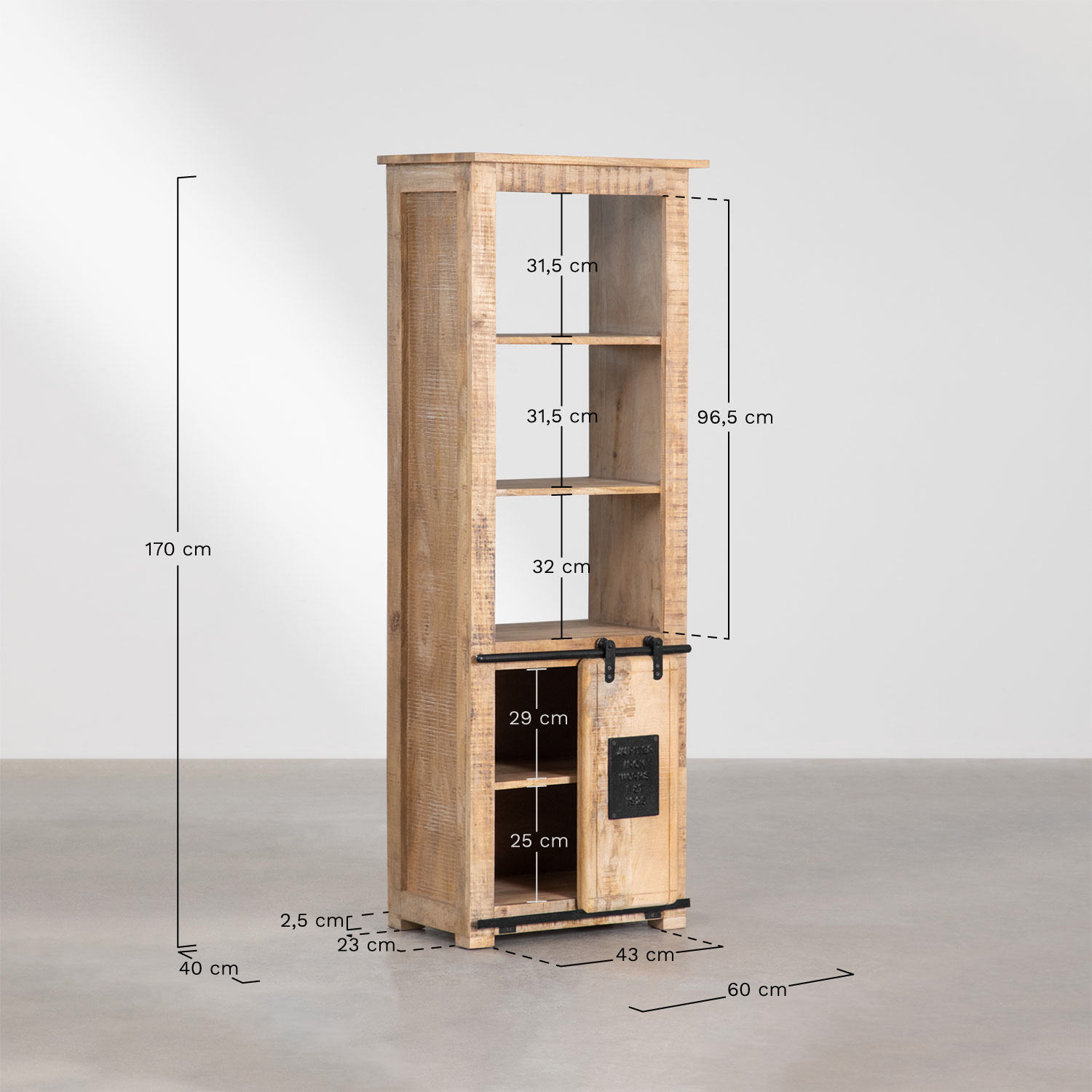 Estante de madeira de mangueira Uain  , Dimensões