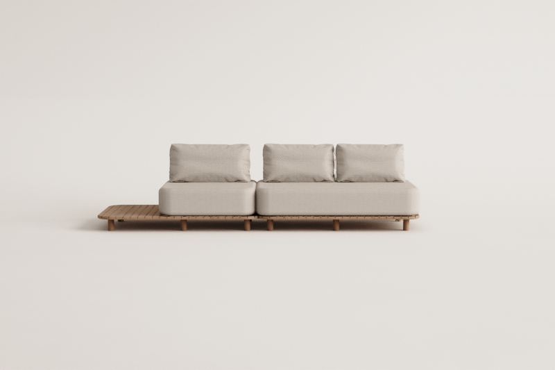Sofá modular chaise longue de 2 peças com mesa auxiliar em acácia Portet