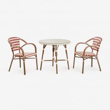 Conjunto De Mesa Redonda Brielle Bistro Ø80 Cm E 2 Cadeiras De Jardim Com Braços Em Rattan Sintético E Alumínio Solange Bistro - Sklum