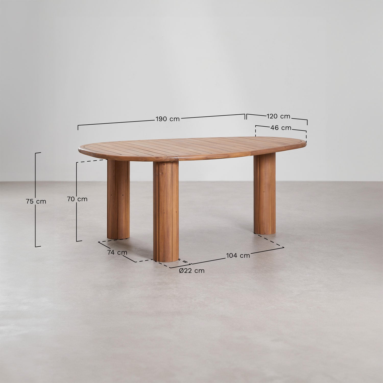 Mesa de jantar oval em madeira de acácia Ginara, Dimens&otilde;es