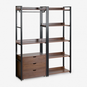Armário Modular Aberto De 2 Peças Com Gavetas, Estante Em Aço E Mdf Ariaster Preto - Sklum