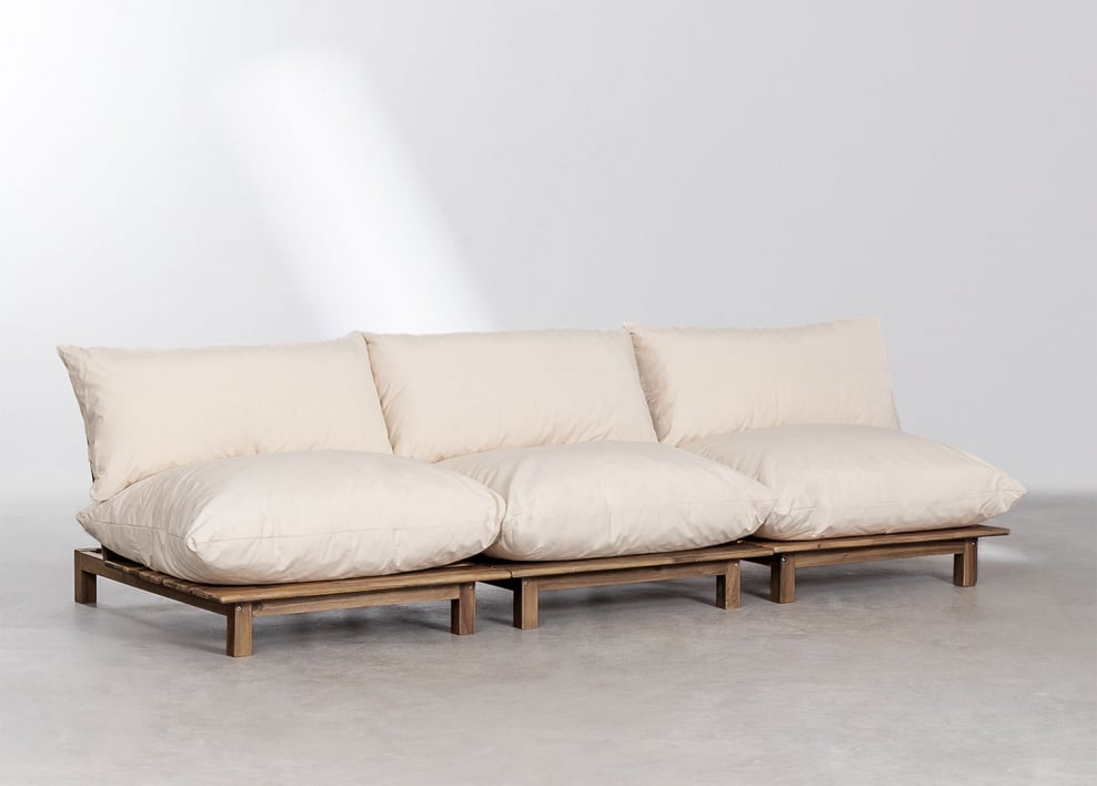 Sofá reclinável modular Brina de 3 peças em madeira de acácia