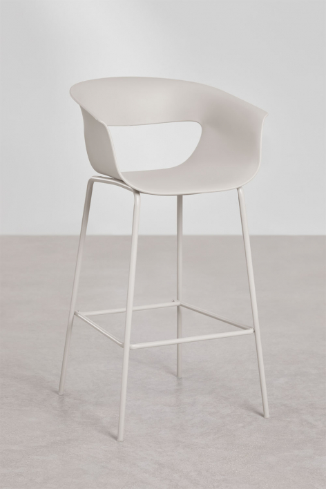 Conjunto de 4 bancos altos de 75 cm em polipropileno e aço branco acinzentado Alanys - Branco acinzentado