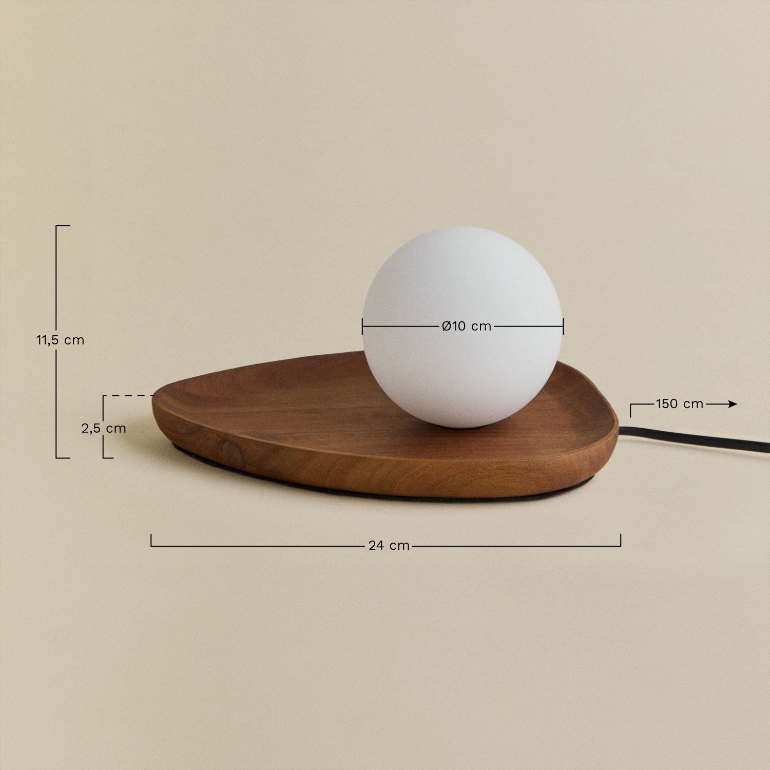 Candeeiro de mesa Freidy de madeira de acácia, Dimensões