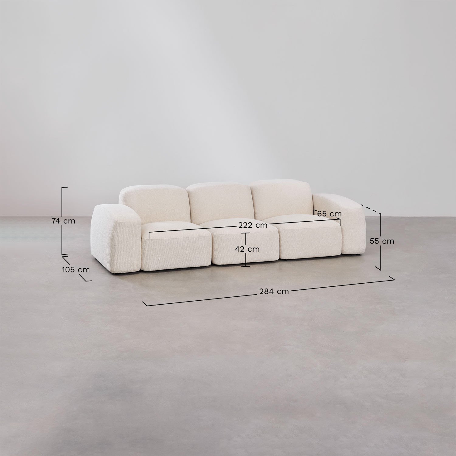 Sofá modular Bastian de 3 peças , Dimensões