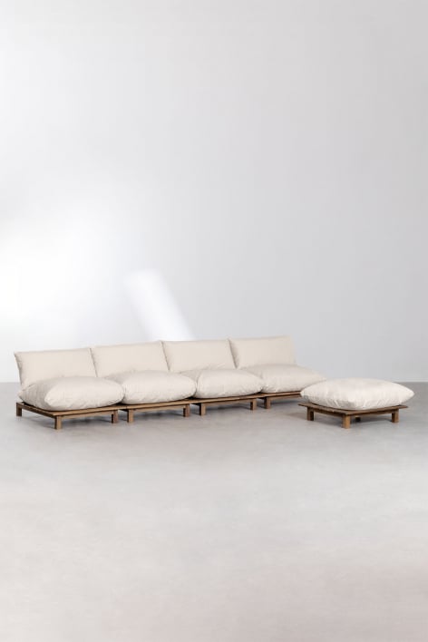 Sofá modular reclinável de 4 peças com puff em madeira de acácia Brina