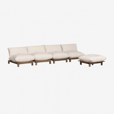 Sofá Reclinável Modular De 4 Peças Com Pufe Em Madeira De Acácia Brina Crema - Sklum