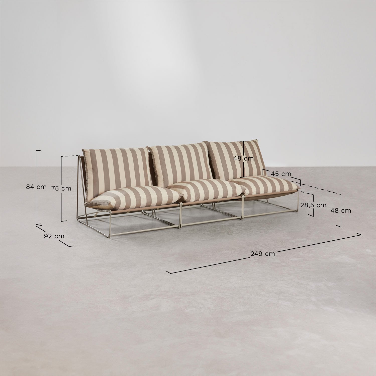 Sofá de jardim modular Amaro de 3 peças, Dimensões