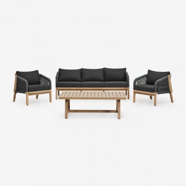 Conjunto De Sala De Estar Dubai Com Sofá De 3 Lugares Cinza Grafito & Castanho Acácia Rústico - Sklum