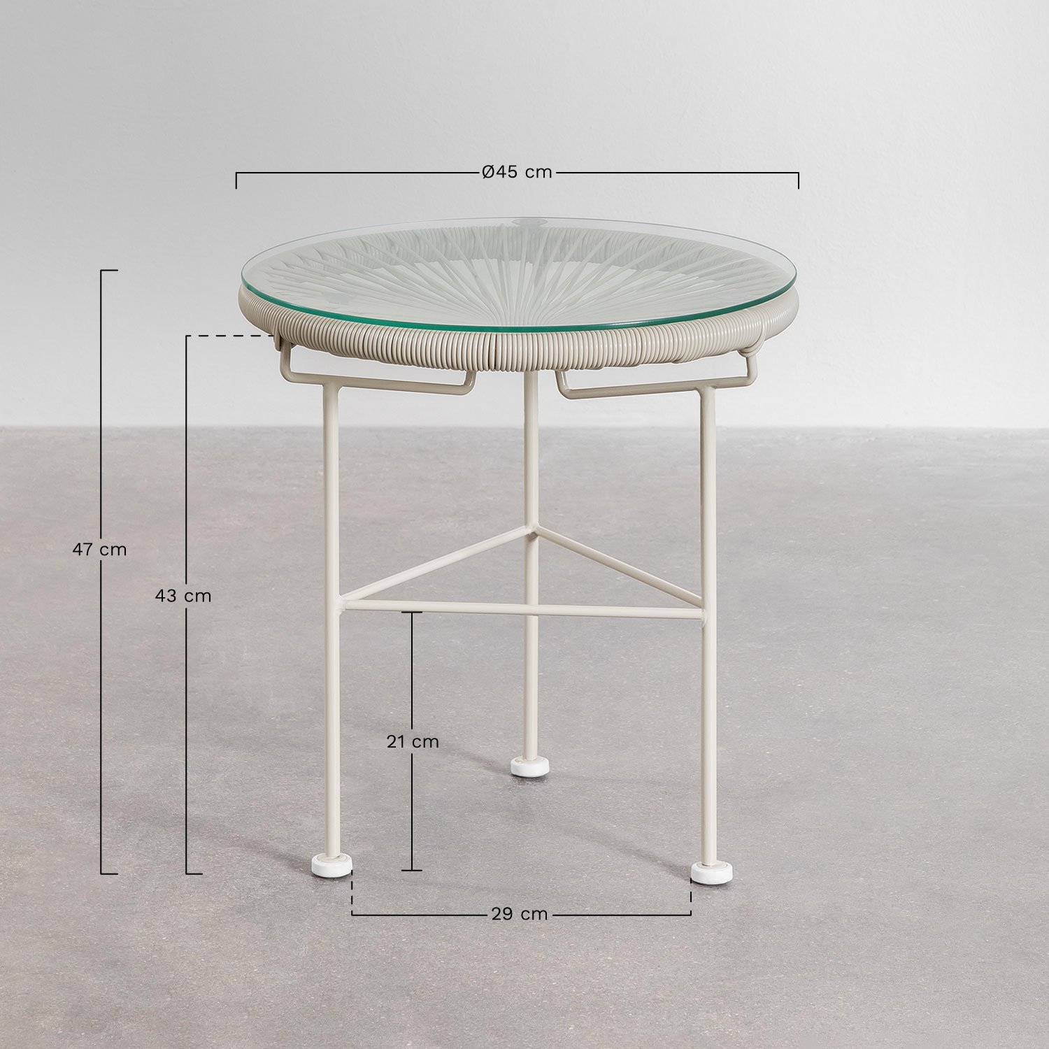 Conjunto de jardim com 2 poltronas empilháveis e mesa lateral em aço e vime sintético Maryland, Dimens&otilde;es