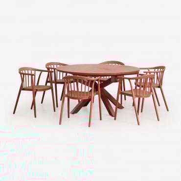Conjunto De Mesa Extensível Redonda De 145-200x145 Cm Em Alumínio Barces E 6 Cadeiras De Jantar Empilháveis Com Braços Ivor Terracota - Sklum