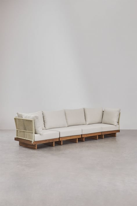 Sofá modular Dailin de 4 peças com 2 poltronas de canto em madeira de acácia